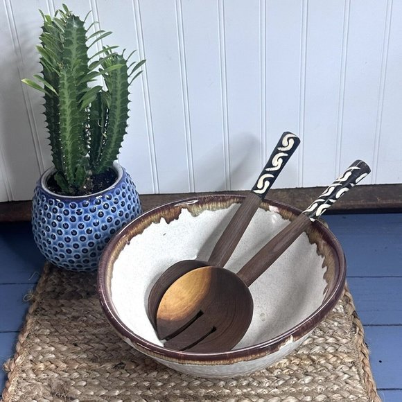 Vintage Salad Serving Set Fork Spoon African Natural Olive Wood Organic - Picture 3 of 5